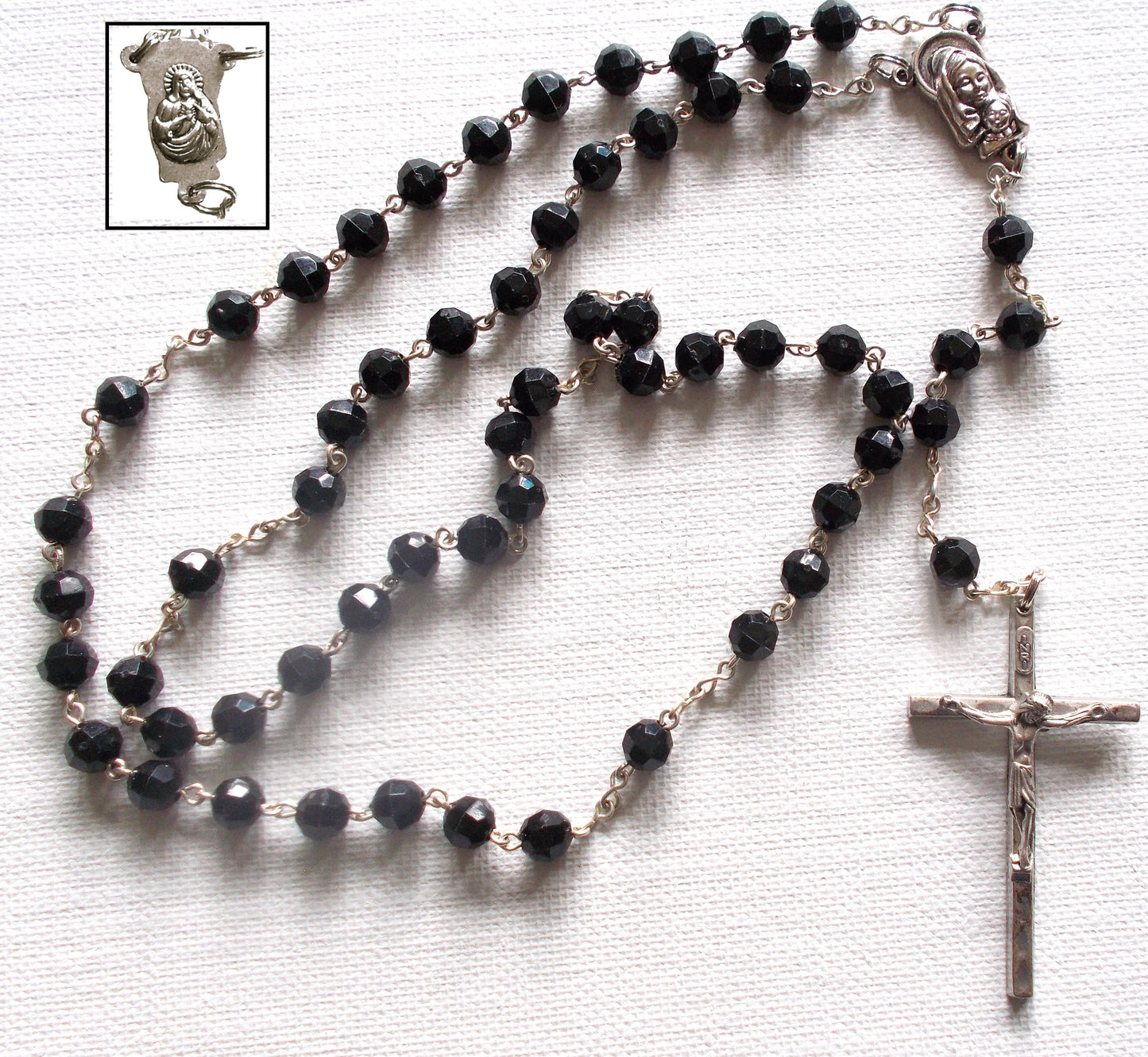 Chain Rosary with Black Plastic Beads