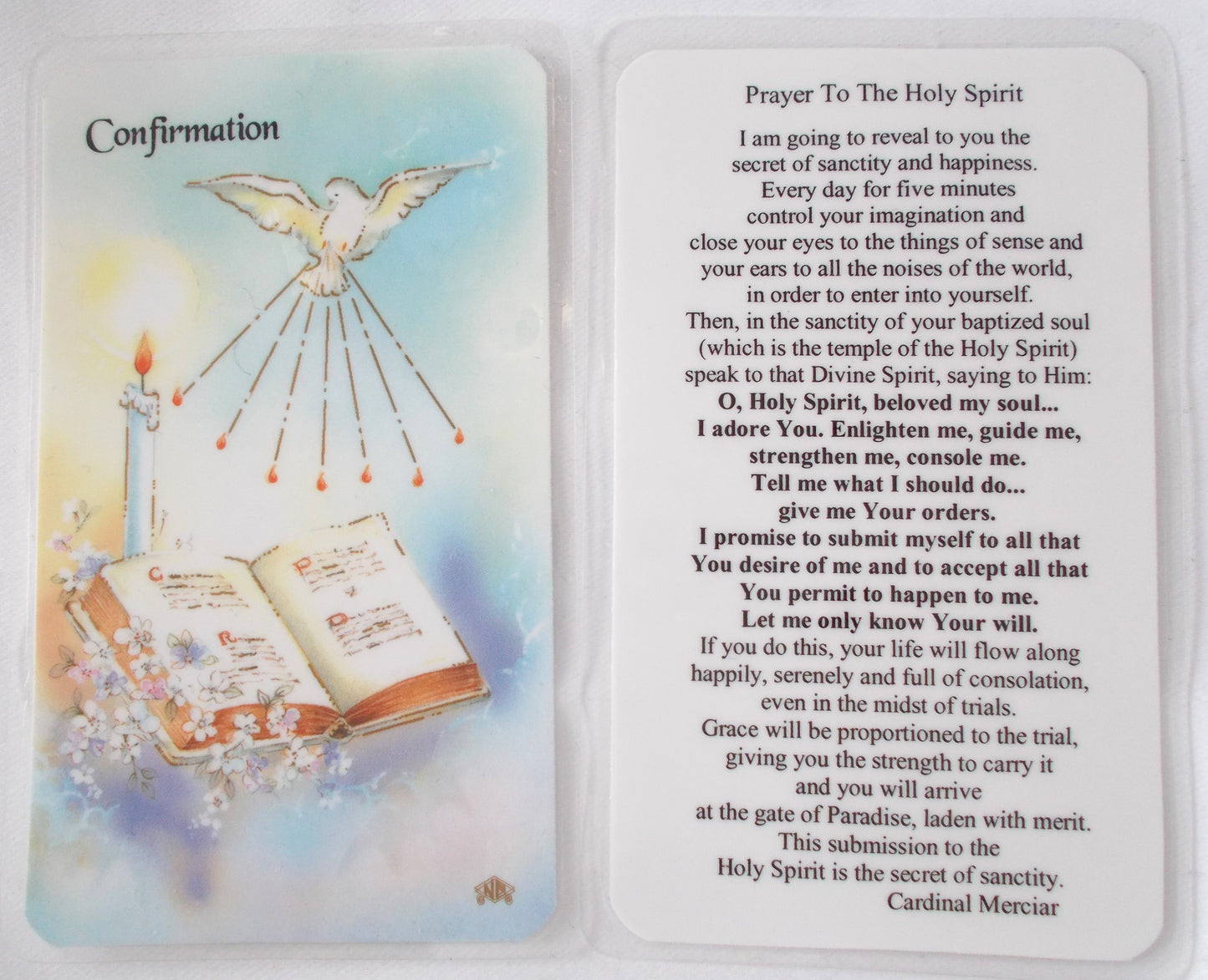 Laminated - Confirmation Prayercard - Prayer to the Holy Spirit