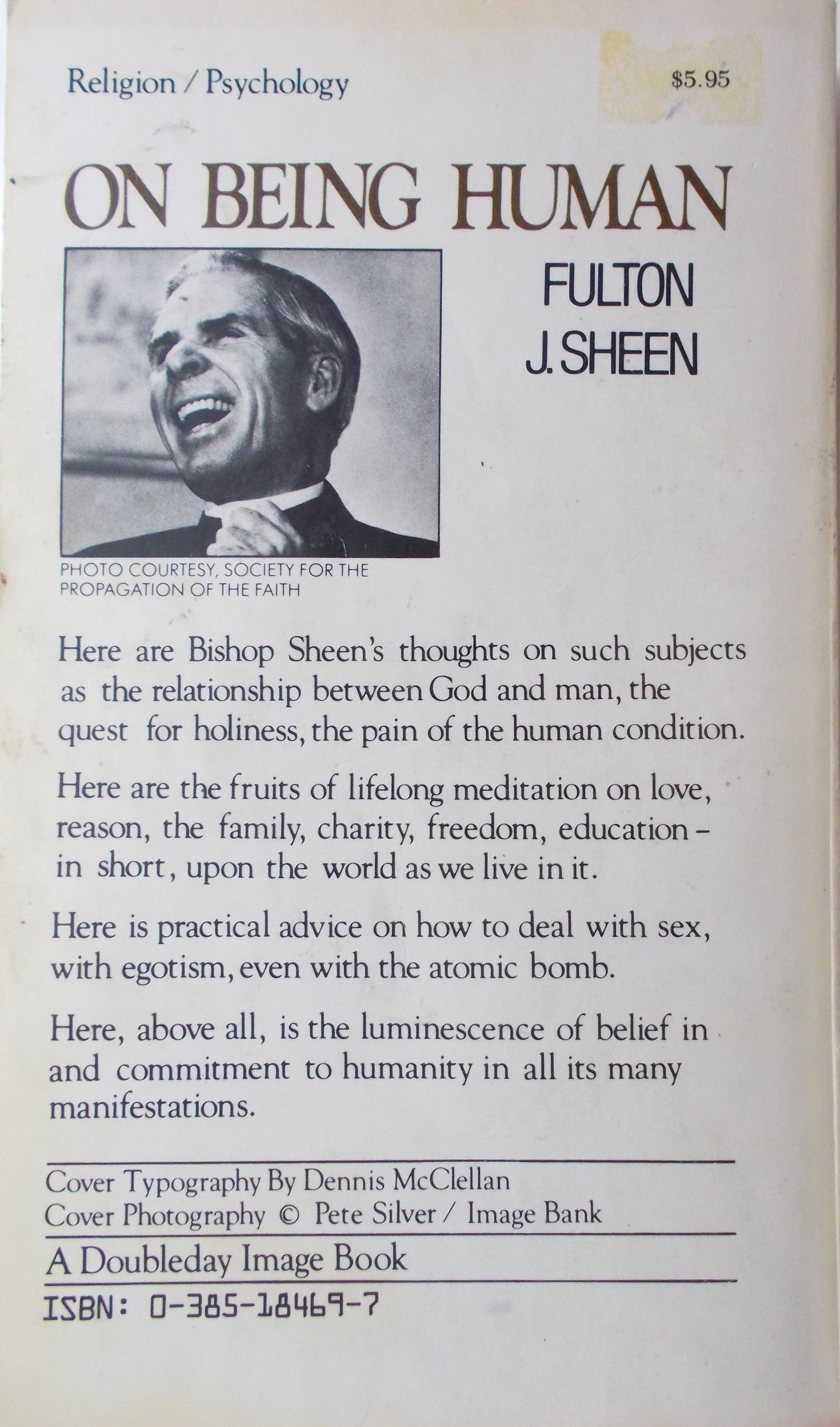 USED - On Being Human, Reflections on Life and Living by Fulton J. Sheen