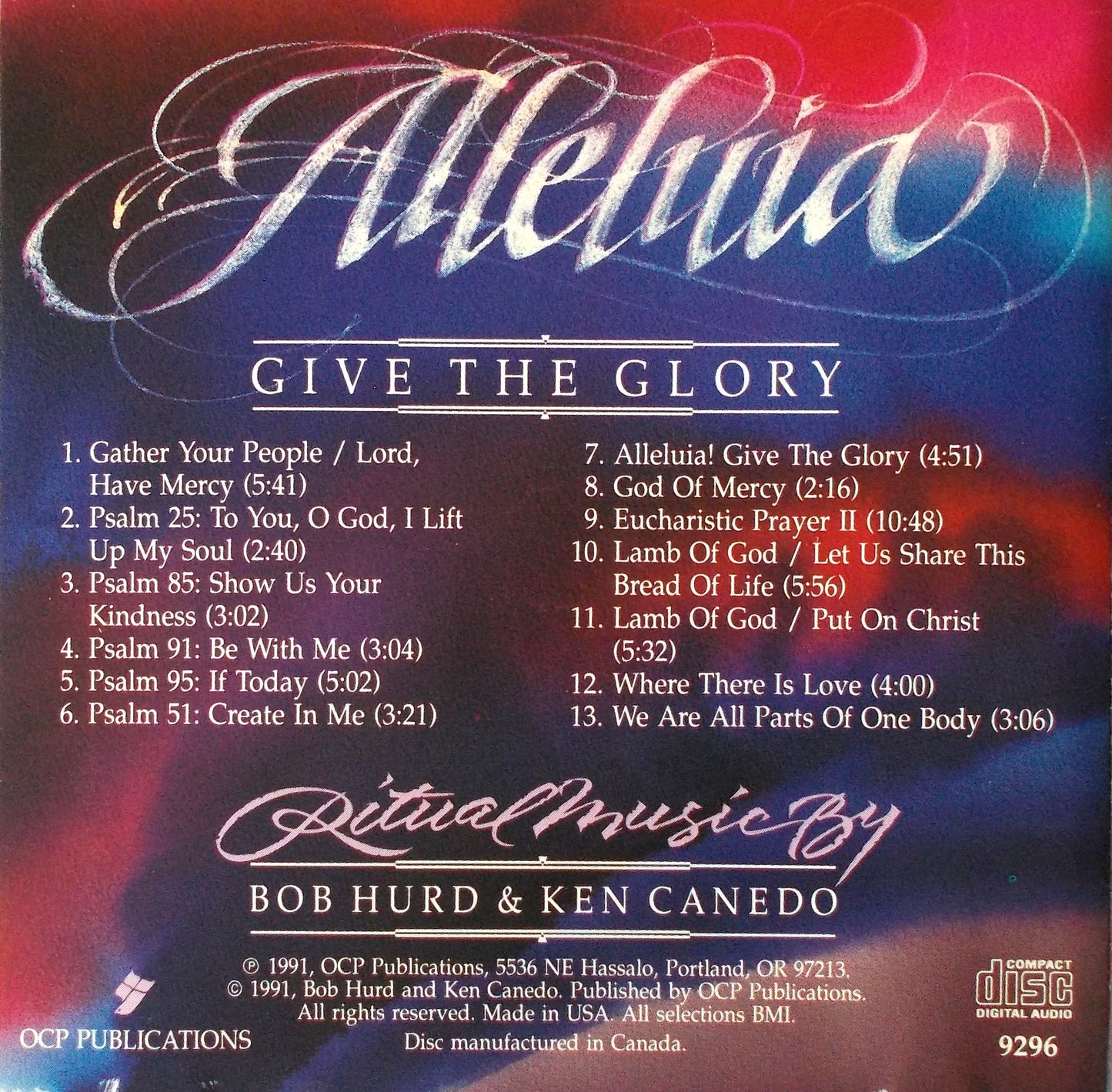 Alleluia : Give The Glory - Ritual Music CD by Bob Hurd & Ken Canedo