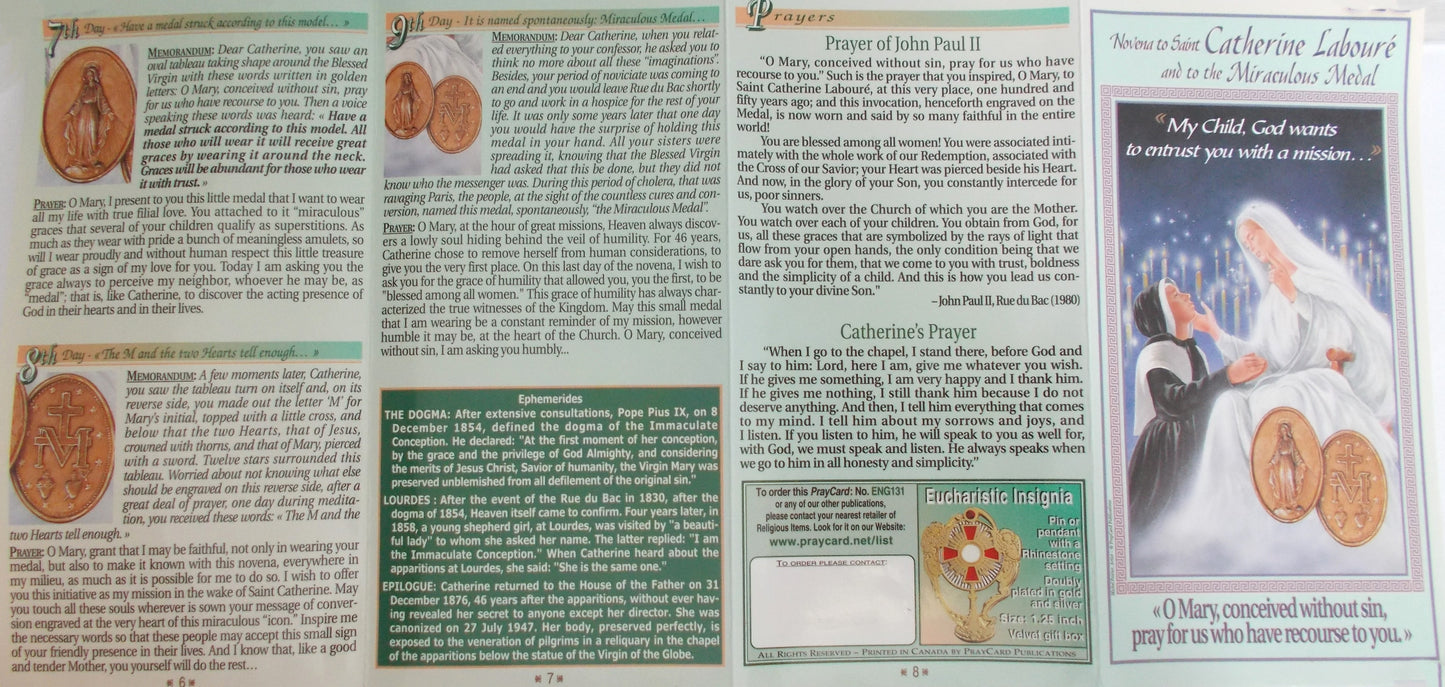 St. Catherine Laboure & Miraculous Medal Novena Laminated Pamphlet