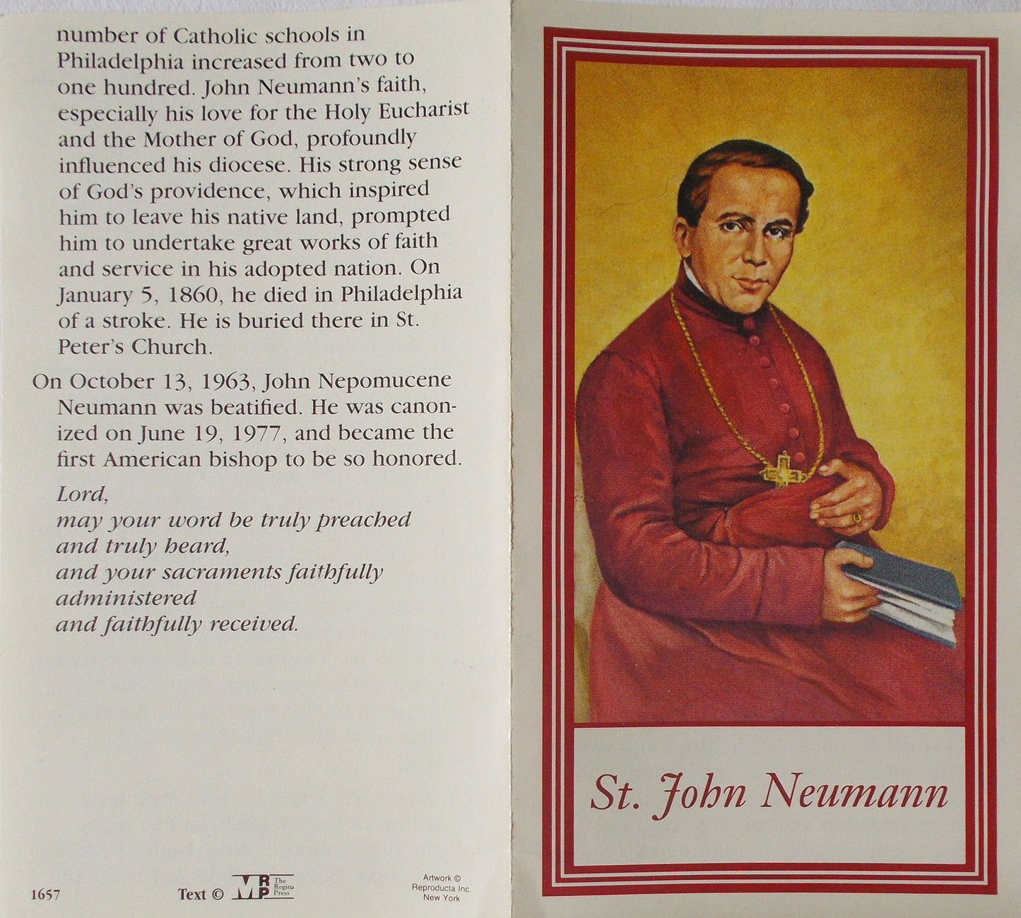 St. John Neumann - Paper Pamphlet