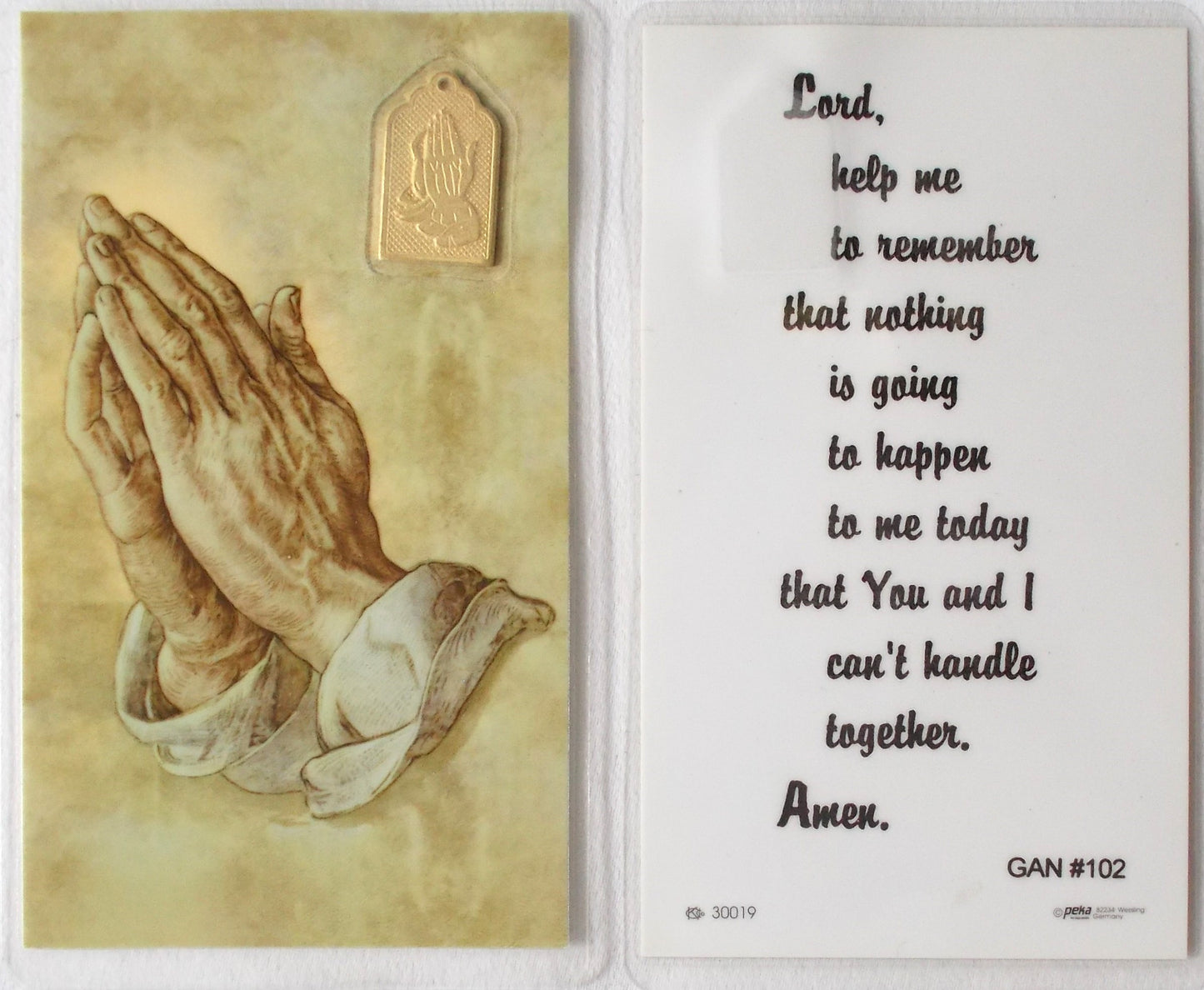 Laminated With Medal - Praying Hands - Lord, Help Me to Remember