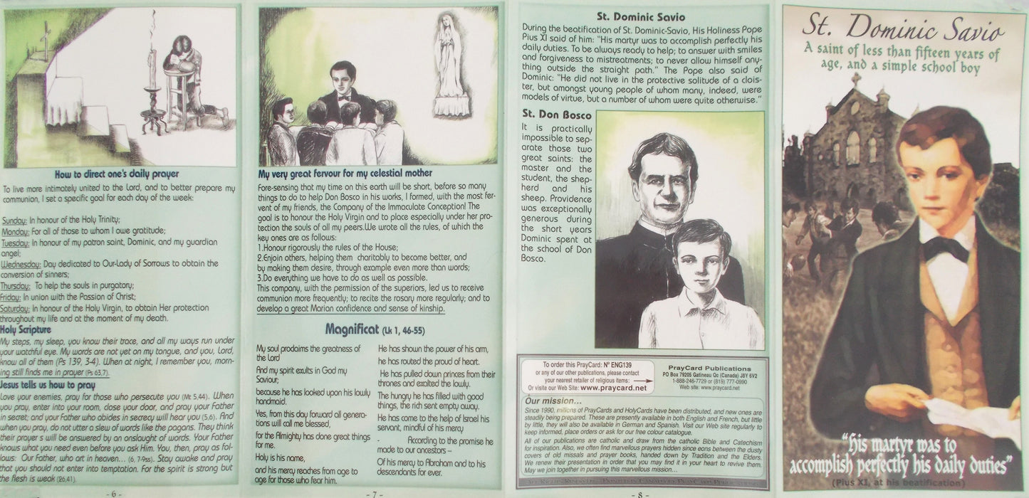 St. Dominic Savio  Laminated Pamphlet - a simple school boy & saint under 15 years old