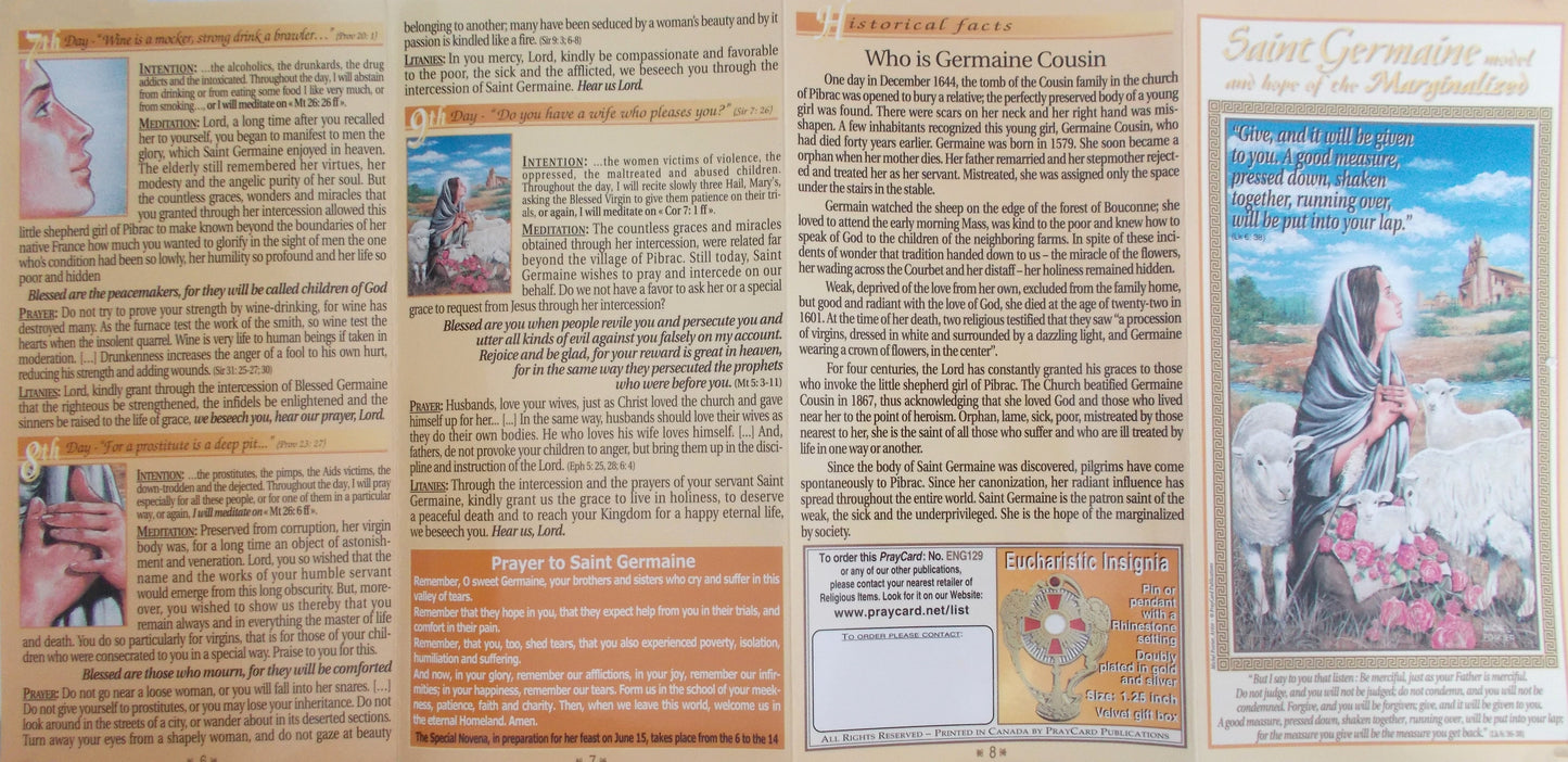 St. Germaine Cousin Novena Laminated Pamphlet - model & hope of the Marginalized