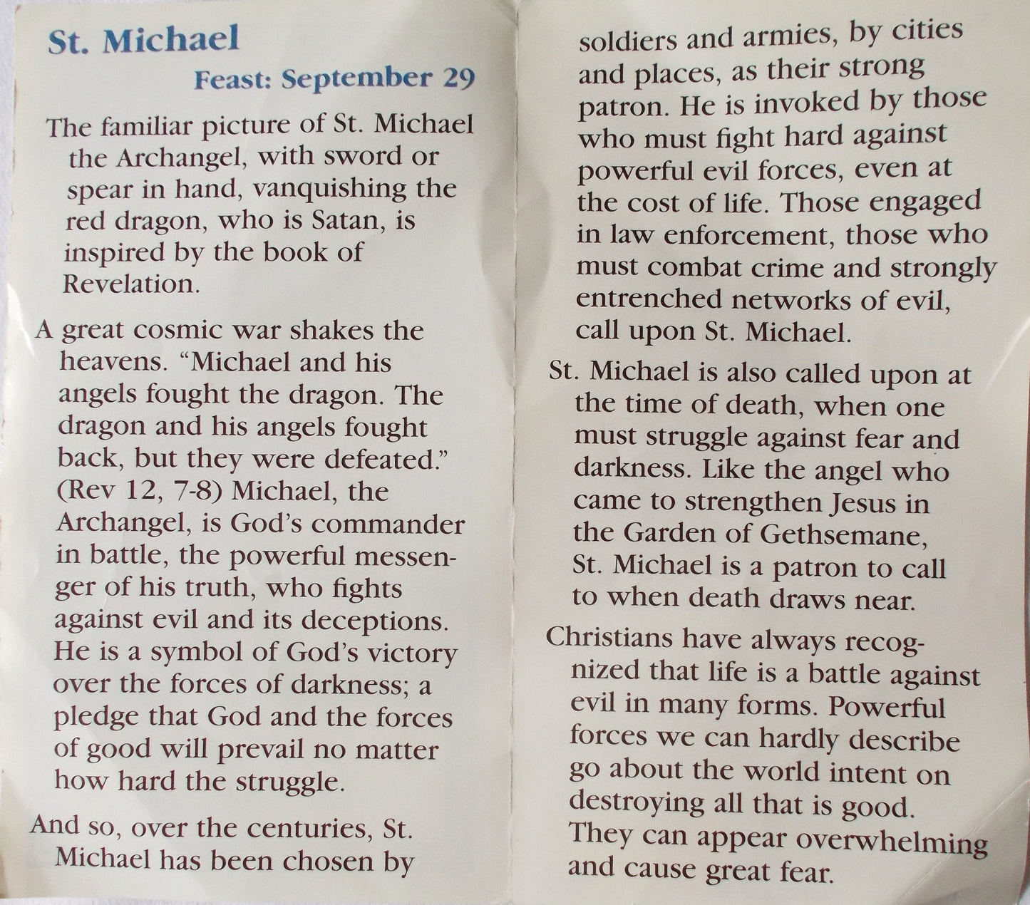 St. Michael the Archangel Paper Pamphlet - Damaged