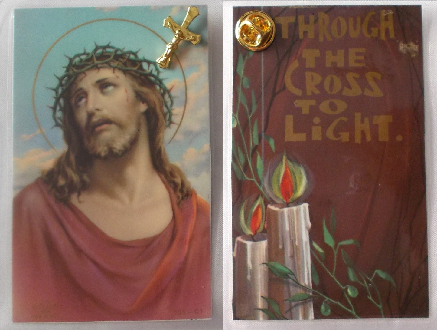Crucifix Lapel Pin &  Laminated Prayercard