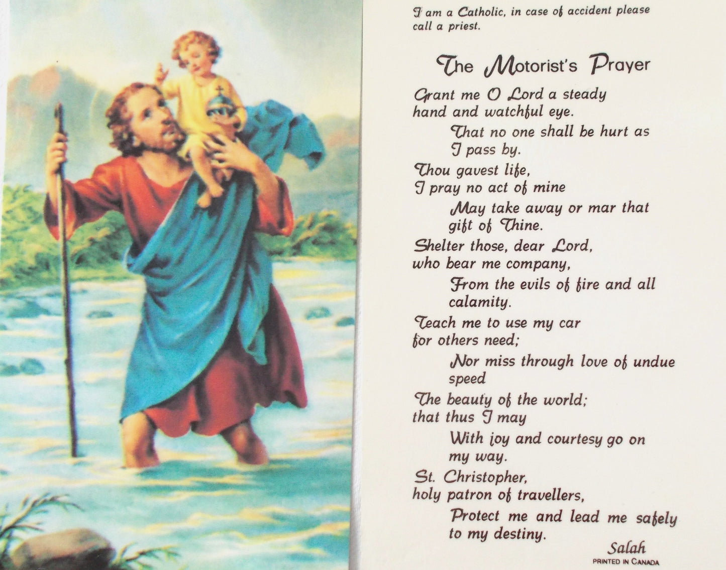 Coated Cardstock - St. Christopher - Motorist's Prayer - I am a Catholic