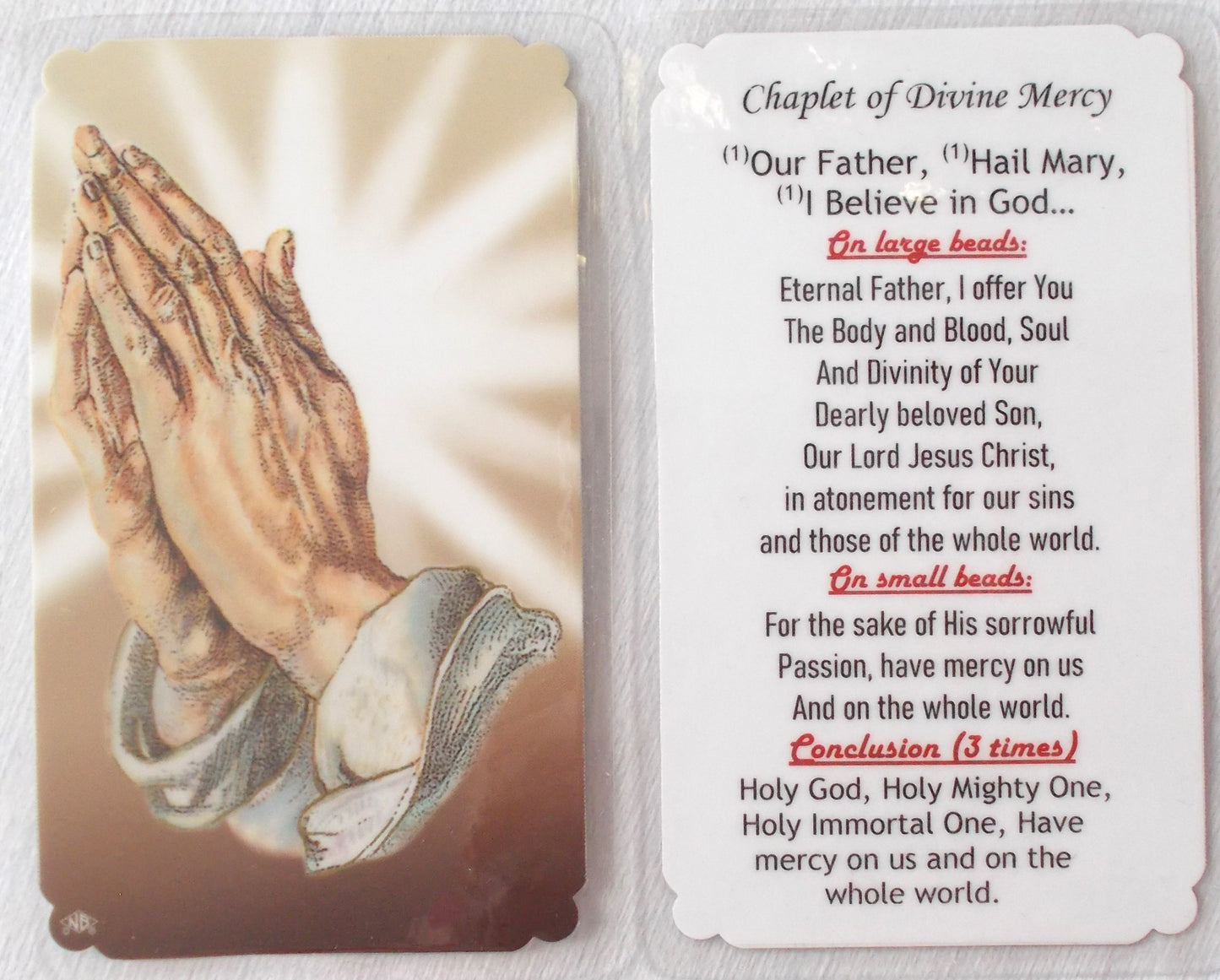 Laminated - Praying Hands - Divine Mercy Chaplet