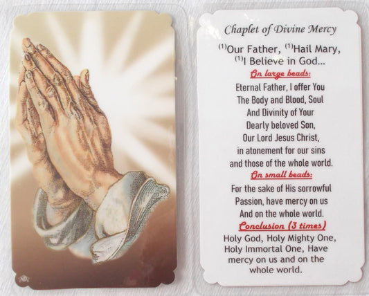 Laminated - Praying Hands - Divine Mercy Chaplet