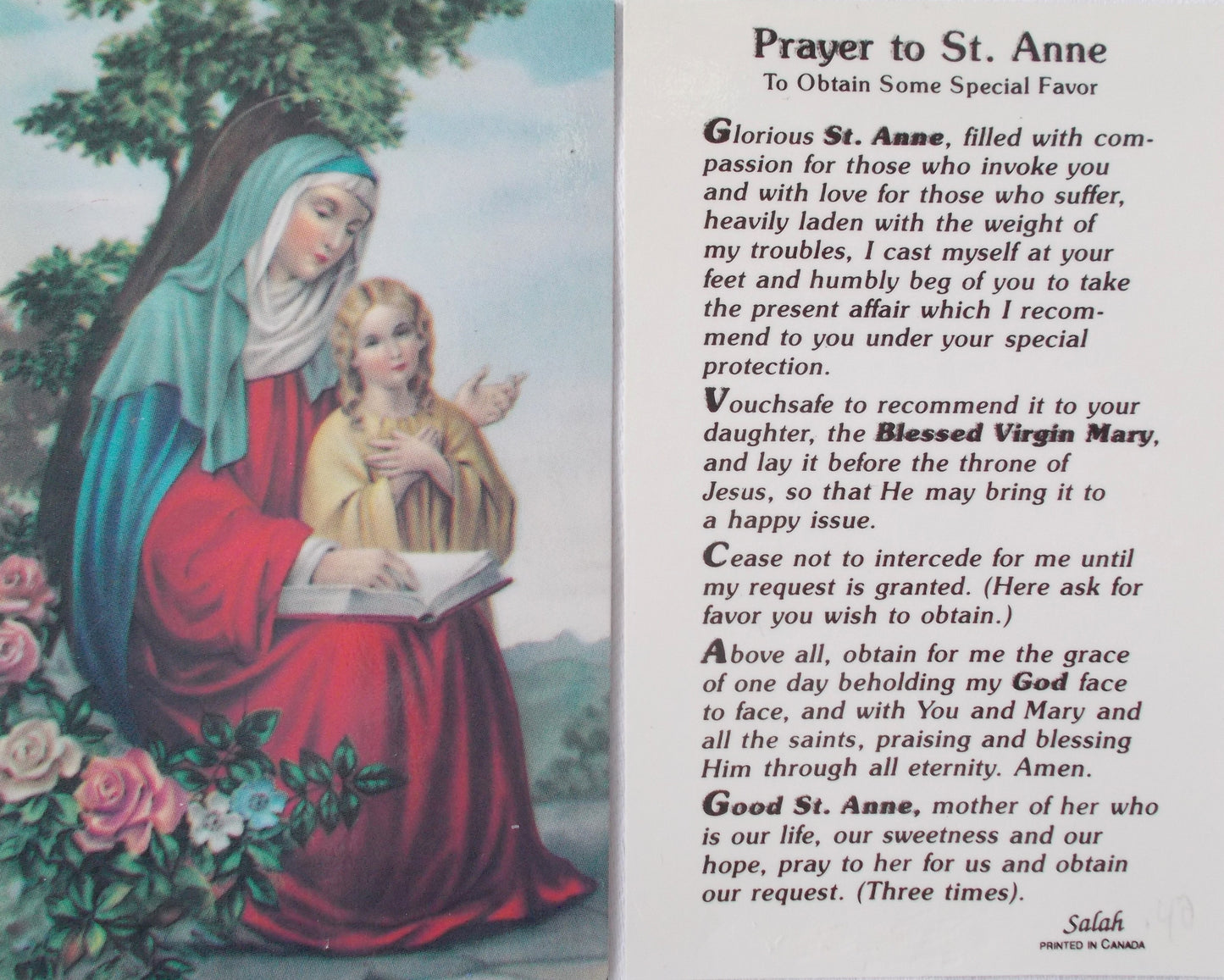 St. Anne - Coated Cardstock Prayercard