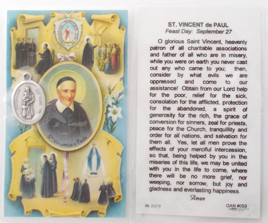 Laminated with Medal - St. Vincent de Paul
