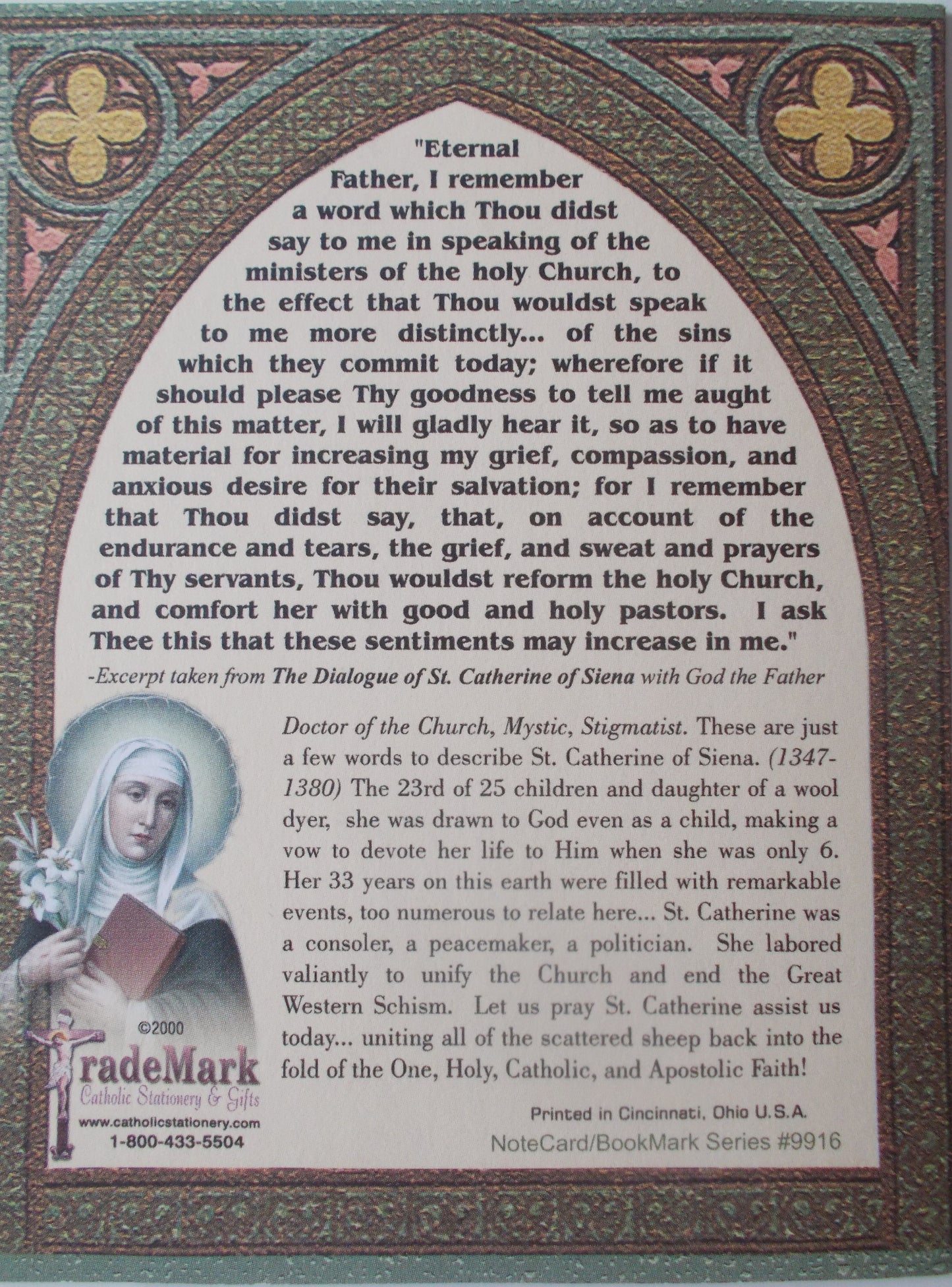 TradeMark NoteCard / BookMark Series - St. Catherine of Siena