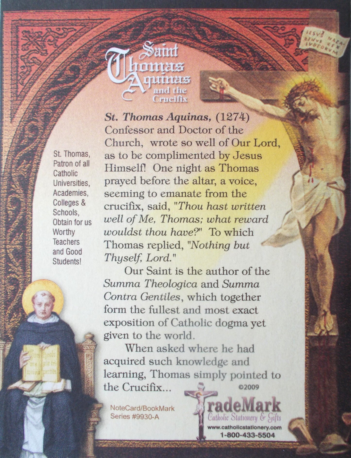 TradeMark NoteCard / BookMark Series - St. Thomas Aquinas