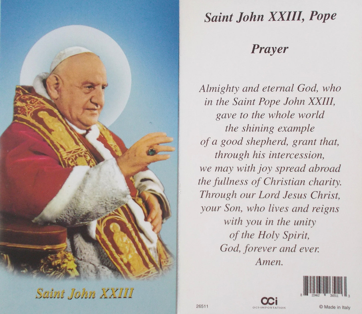 St. John XXIII , Pope Prayercard - Paper Cardstock