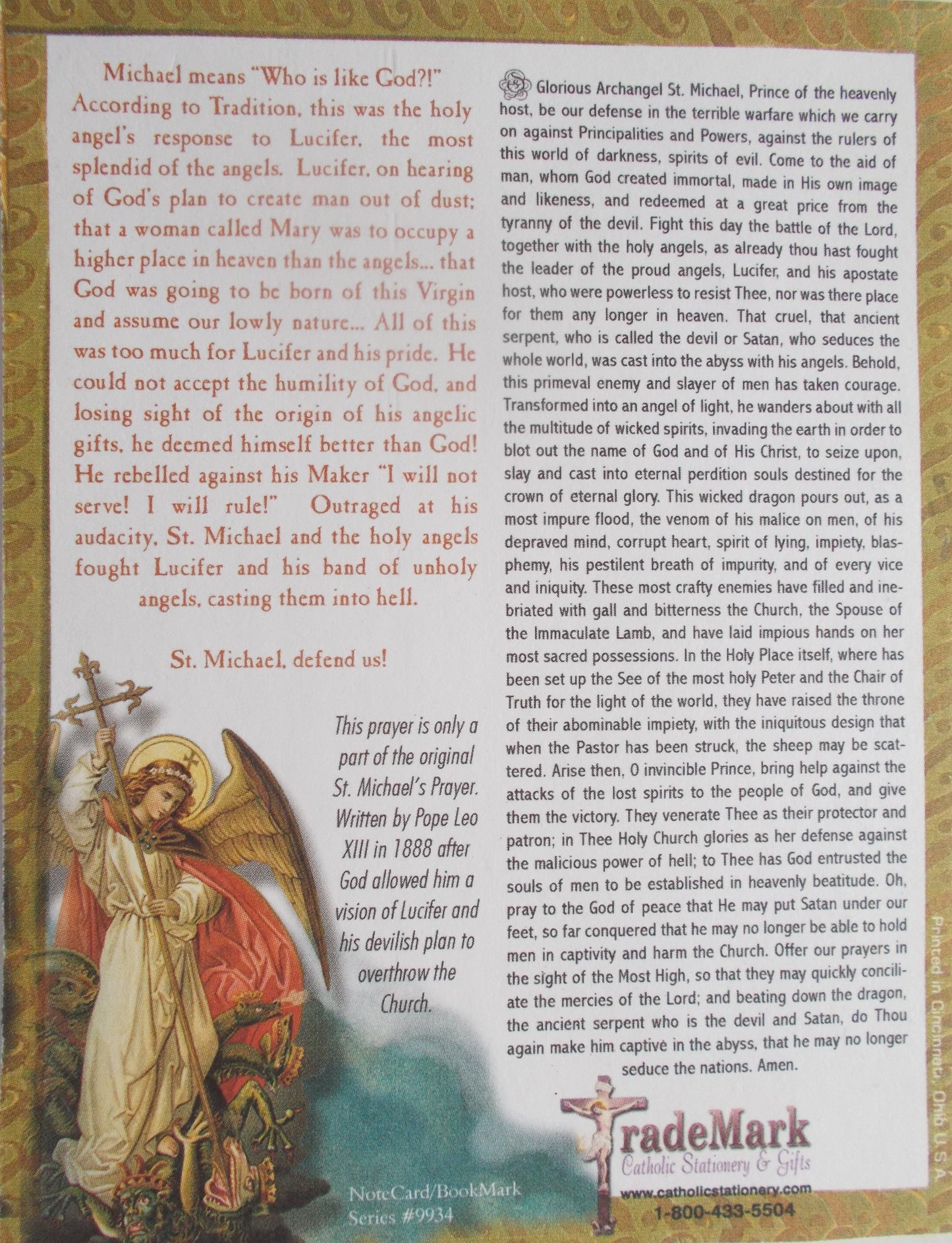 TradeMark NoteCard / BookMark Series - St. Michael