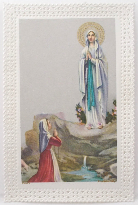 Image - Our Lady of Lourdes - Paper lace edge - 2 3/4 x 4 1/4