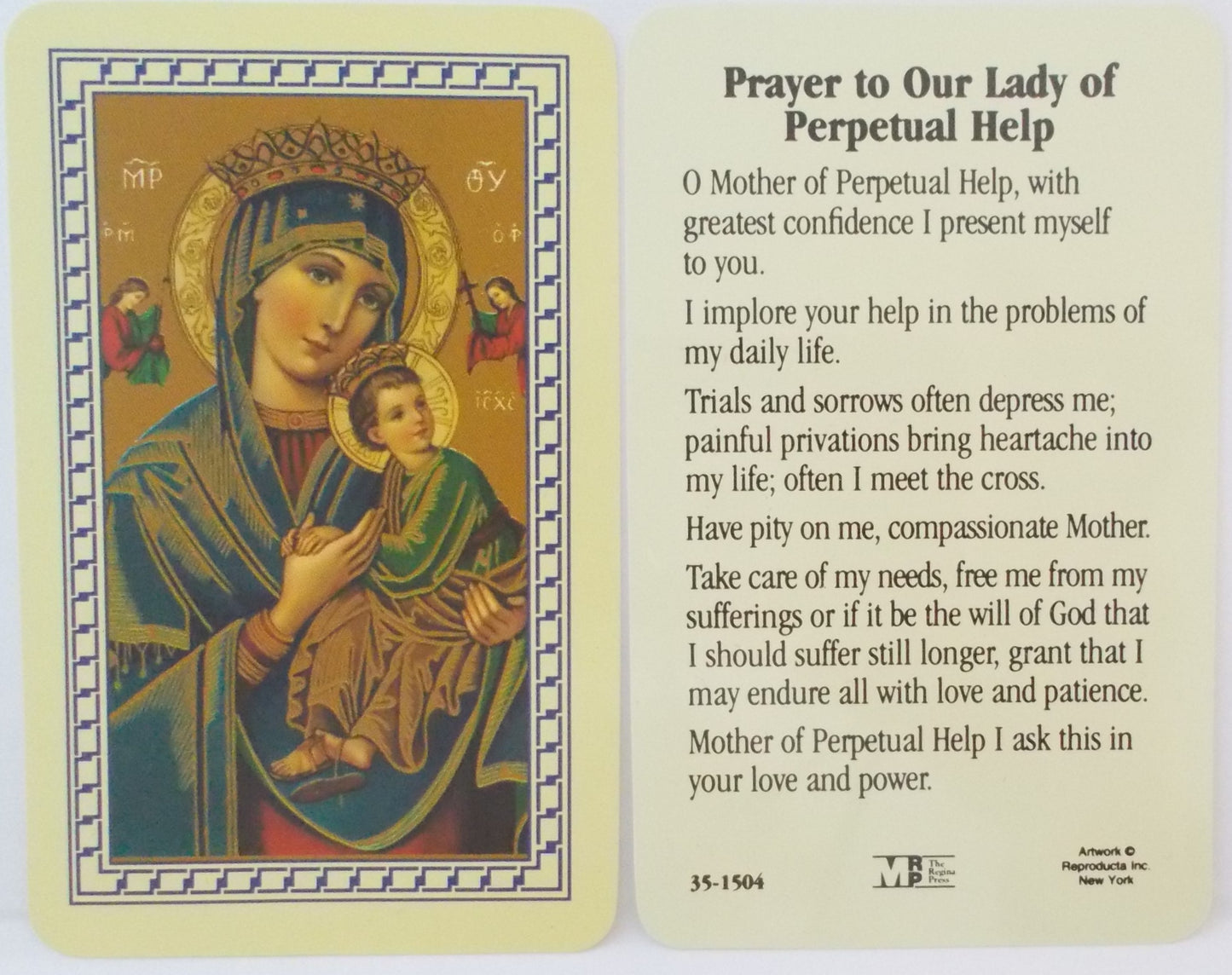 Plastic - Our Lady of Perpetual Help - Prayer to