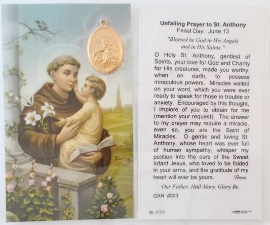 Laminated with Medal - St. Anthony - Unfailing Prayer