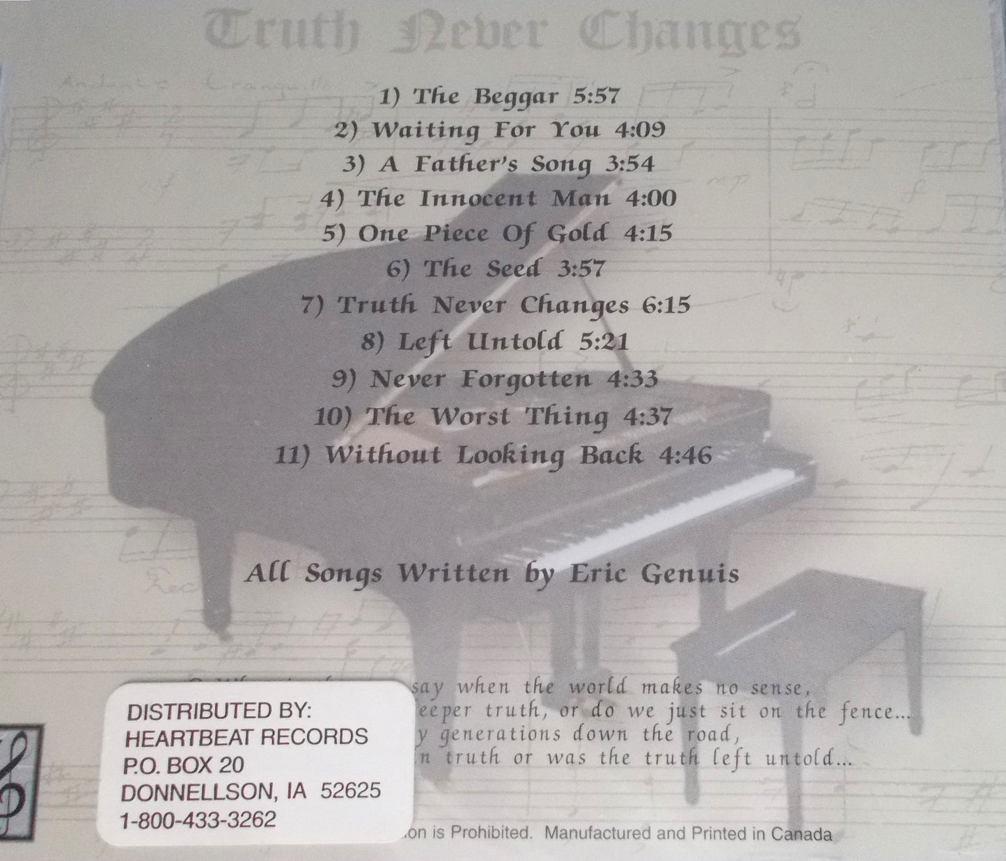 Eric Genuis - Truth Never Changes - Music CD