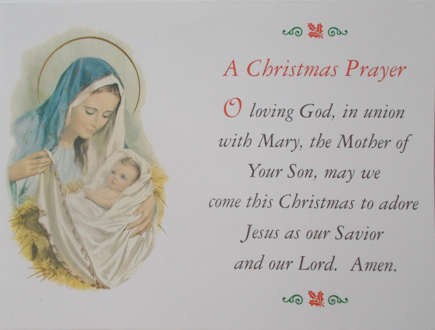 A Christmas Prayer - Note Card (Postcard Style) with Envelope - Package of 22