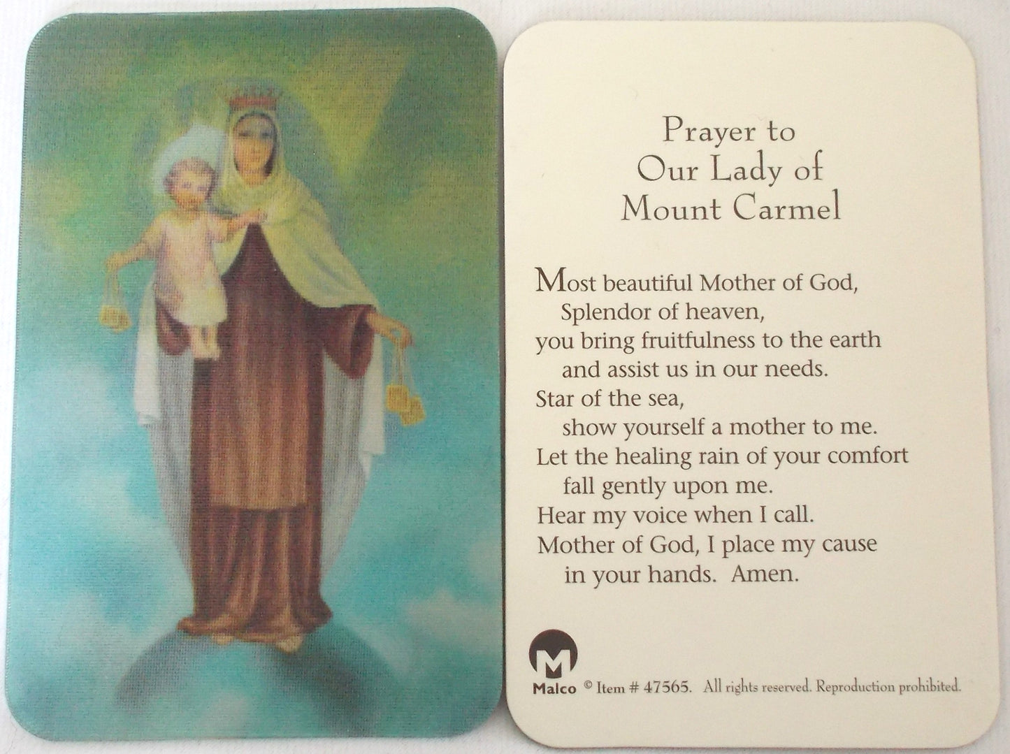 Plastic 3D Prayercard - Our Lady of Mount Carmel / Sacred Heart of Jesus