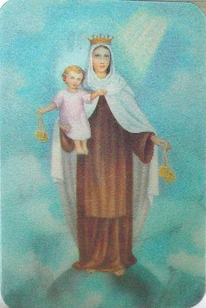 Plastic 3D Prayercard - Our Lady of Mount Carmel / Sacred Heart of Jesus
