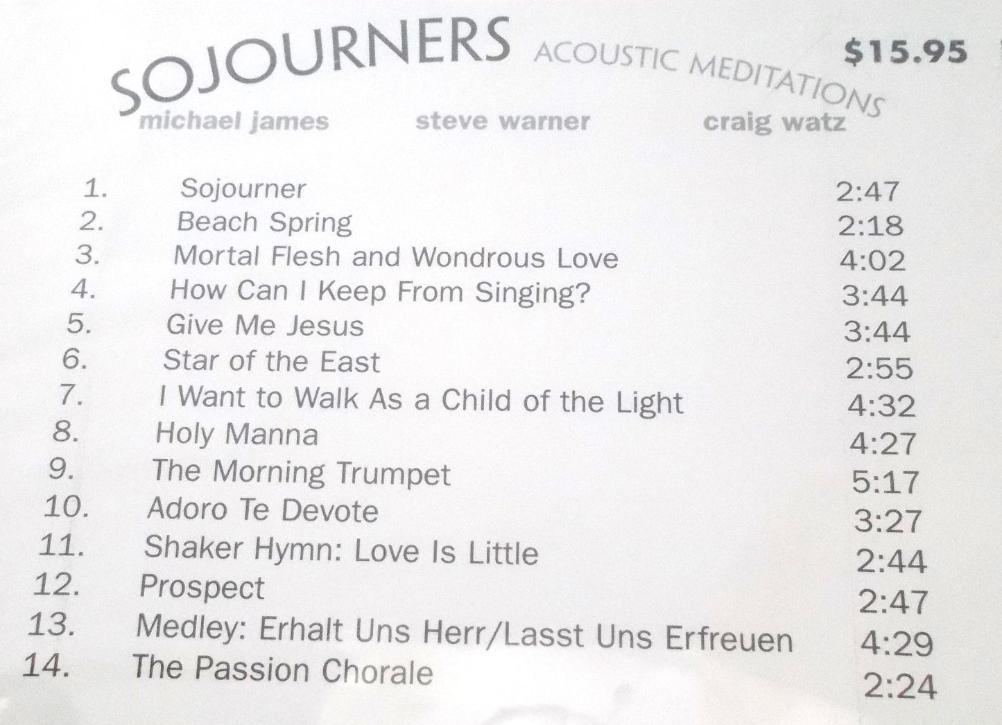 Sojourners - Acoustic Mediations - Music CD by James, Warner & Watz