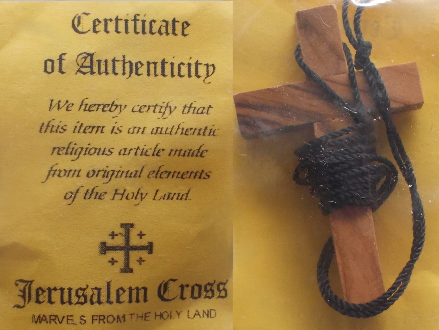 Olive Wood Cross From The Holy Land - On String