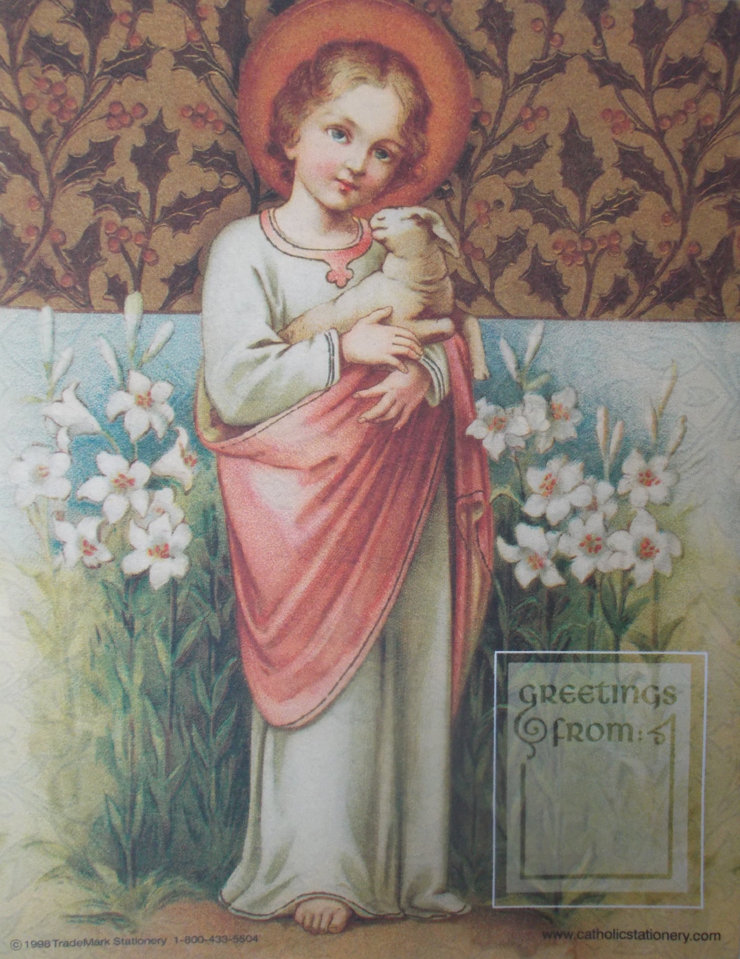 Child Jesus with Lamb -Greetings From Card (Postcard Style) with Envelope - Package of 25