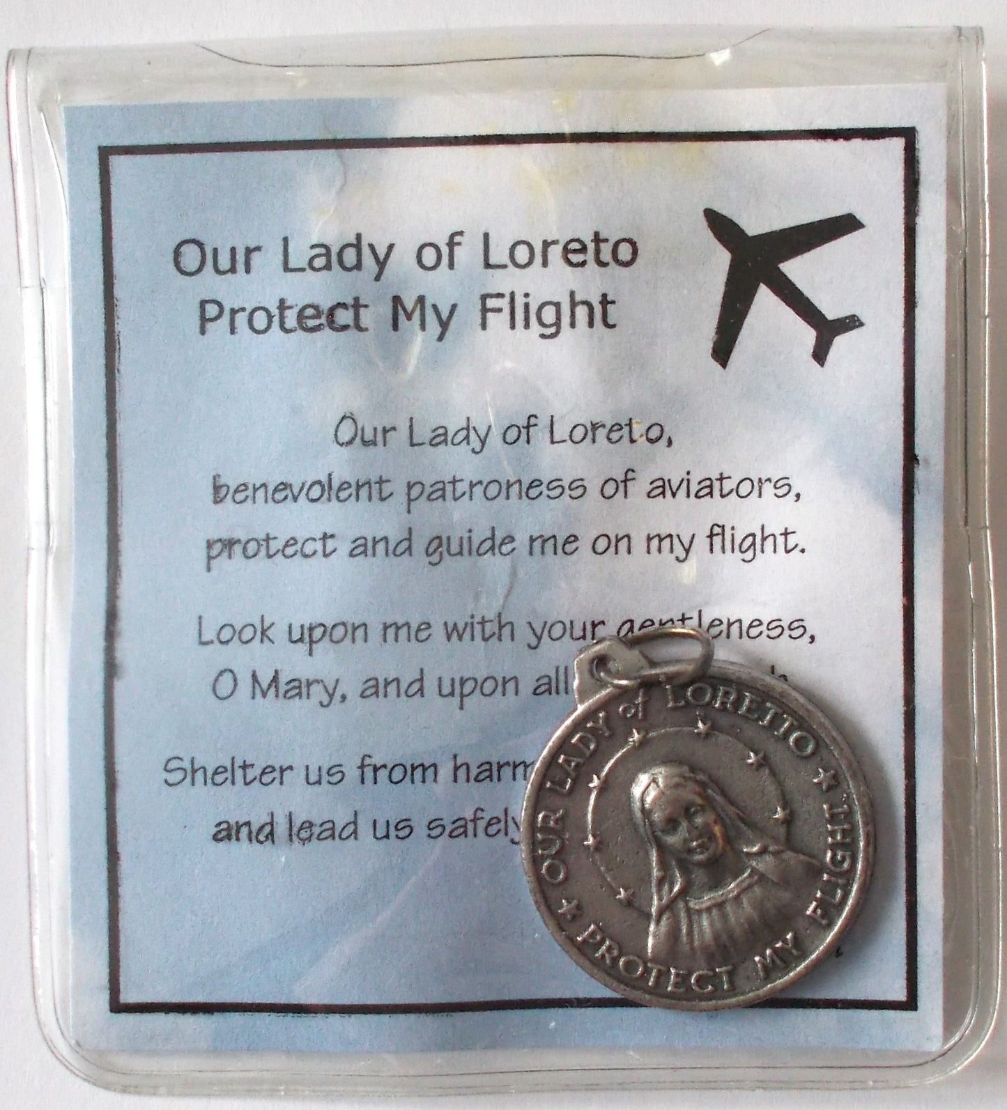 Our Lady of Loreto Protect My Flight with  Medal Pocket Token in Vinyl Pouch