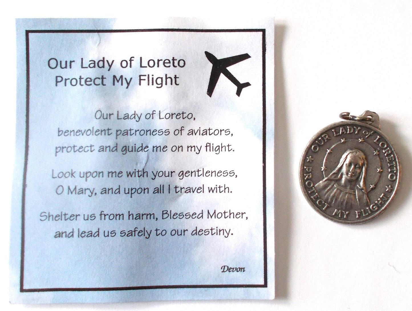 Our Lady of Loreto Protect My Flight with  Medal Pocket Token in Vinyl Pouch