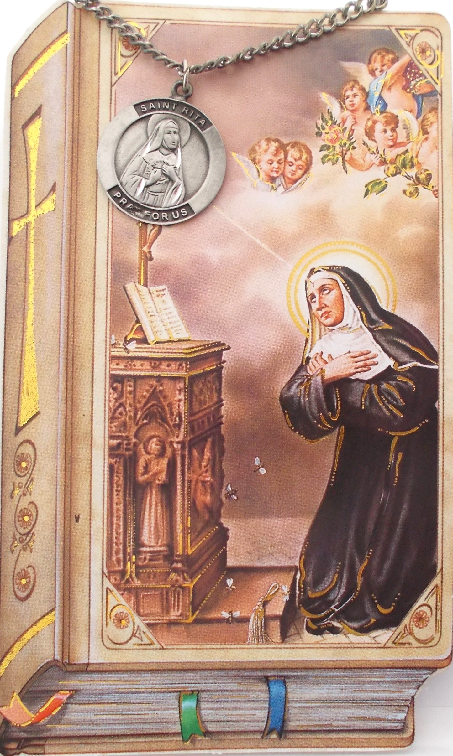 Pewter Medal with Chain & Prayercard - St. Rita