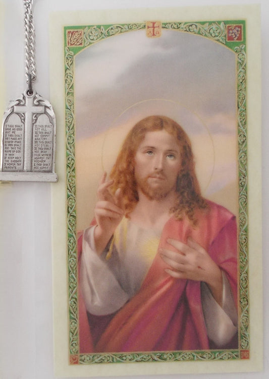 Pewter Medal with Chain & Prayercard - Jesus - Ten Commandments