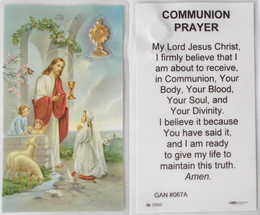 Laminated with Medal - Communion Prayer - Girl