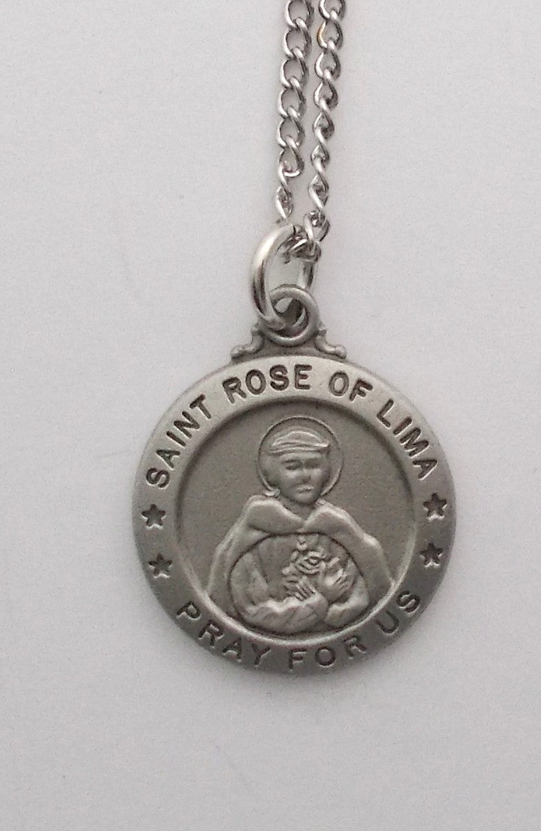 Pewter Medal with Chain & Prayercard - St. Rose of Lima