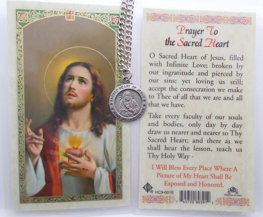 Pewter Medal with Chain & Prayercard - Sacred Heart of Jesus