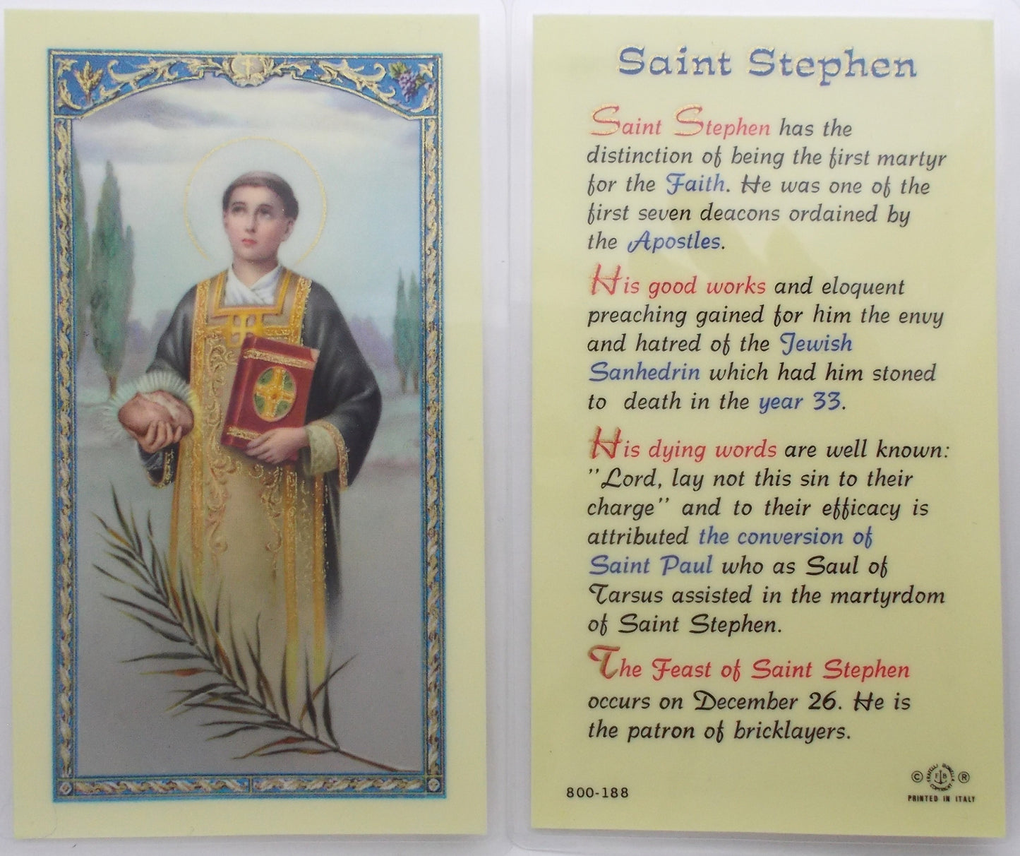 Pewter Medal with Chain & Prayercard - St. Stephen