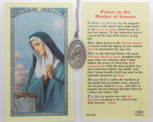 Pewter Medal with Chain & Prayercard - Sorrowful Mother