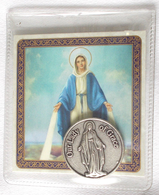 Pocket Token - Our Lady of Grace - with Paper Prayercard in Vinyl Pouch