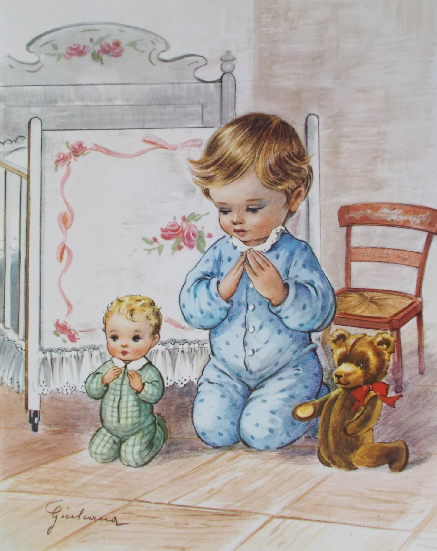 Image - Boy Praying with Toys - 8 x 10