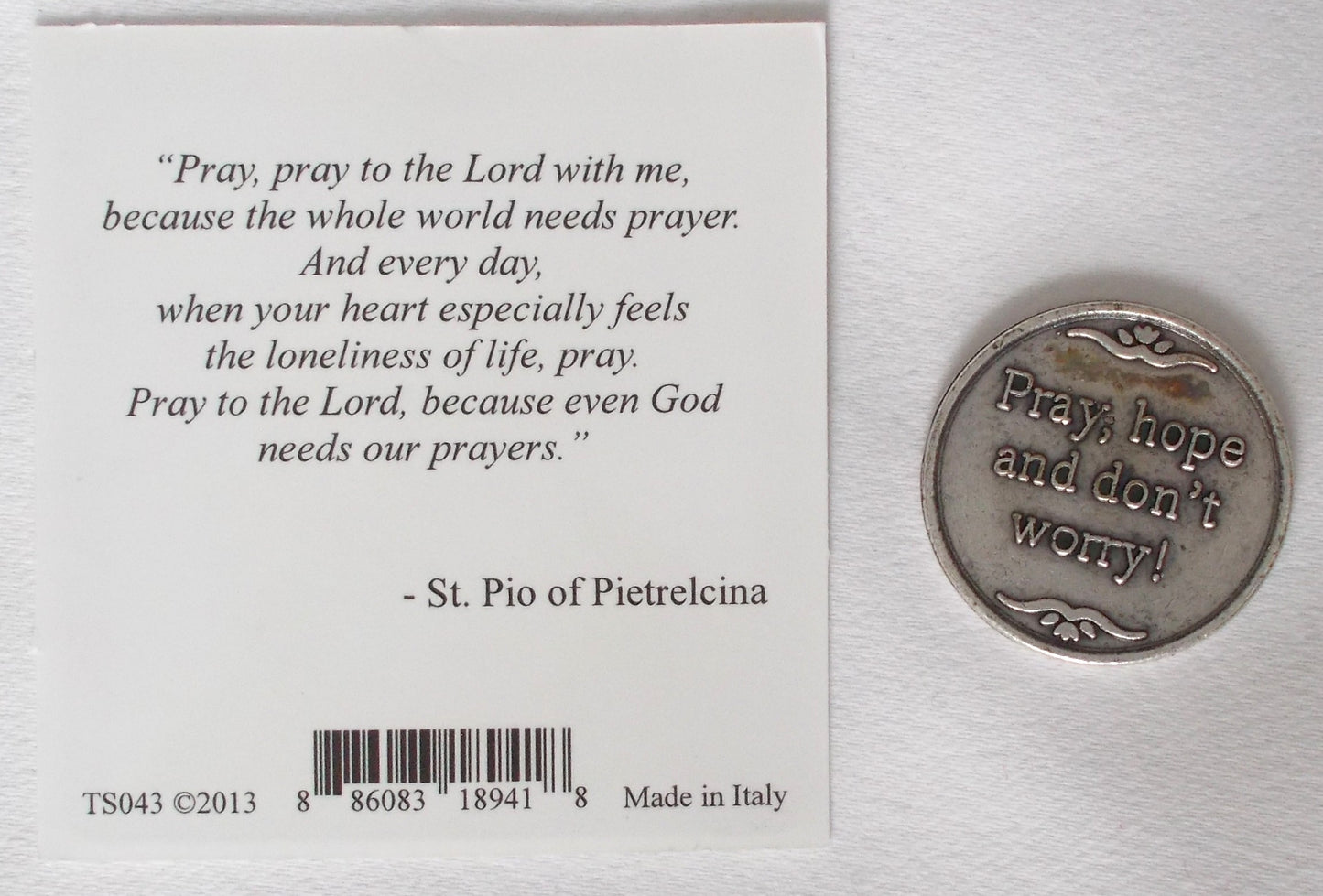 Pocket Token - St. Pio - with Paper Prayercard in Vinyl Pouch