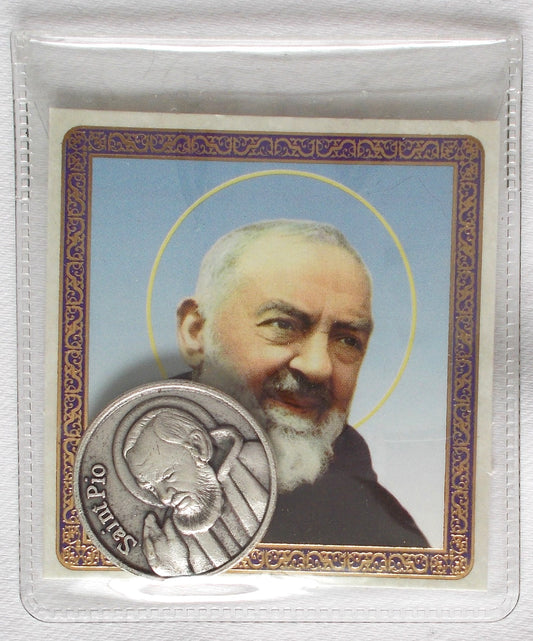 Pocket Token - St. Pio - with Paper Prayercard in Vinyl Pouch