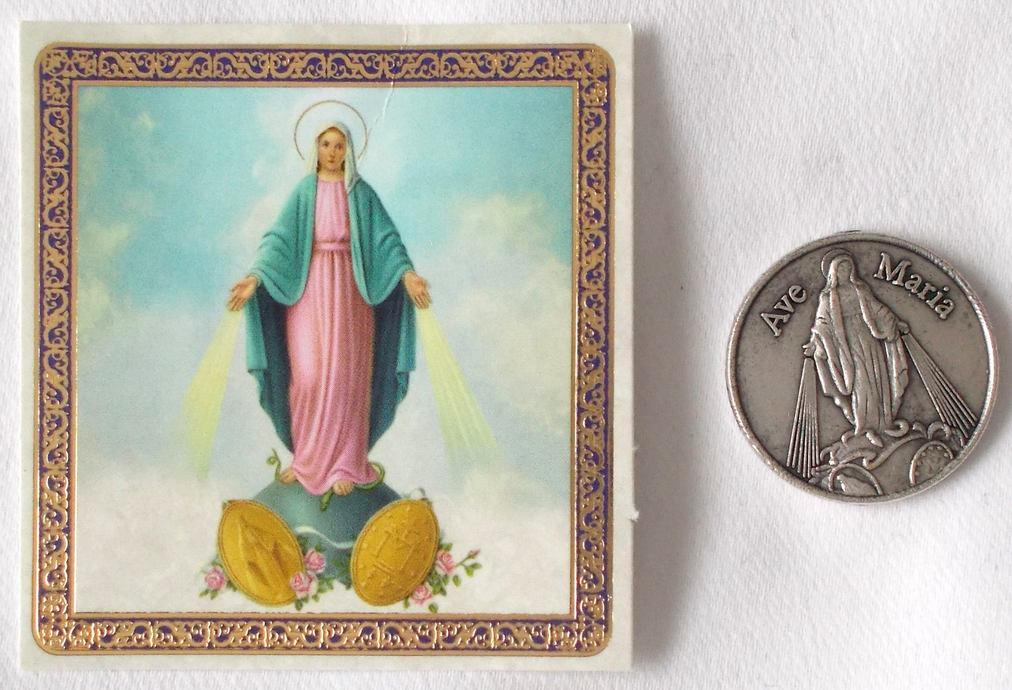 Pocket Token - Our Lady of the Miraculous Medal - with Paper Prayercard in Vinyl Pouch