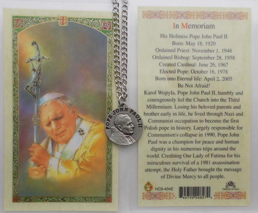 Pewter Medal with Chain & Prayercard - St. Pope John Paul II