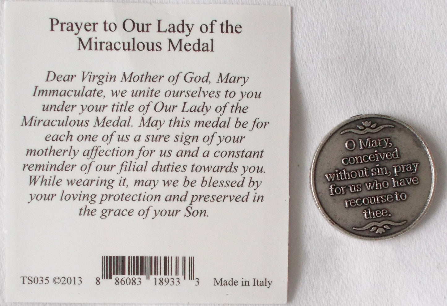 Pocket Token - Our Lady of the Miraculous Medal - with Paper Prayercard in Vinyl Pouch