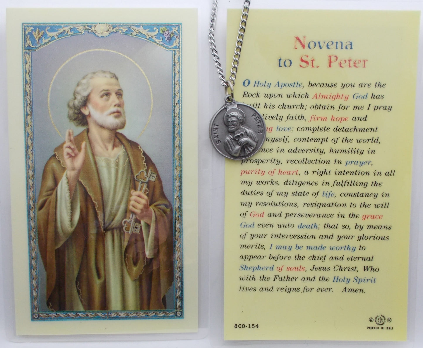 Pewter Medal with Chain & Prayercard - St. Peter - Novena