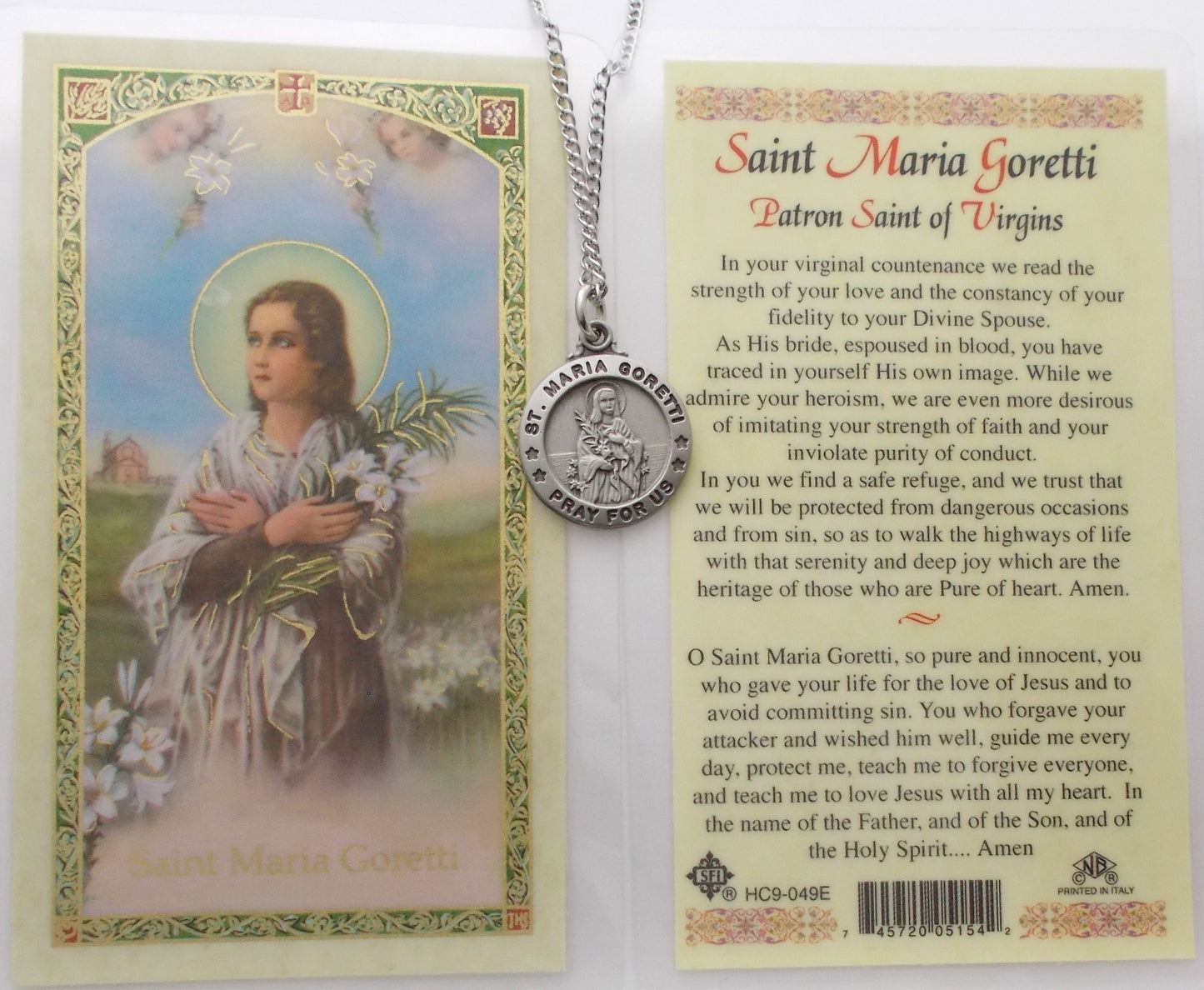 Pewter Medal with Chain & Prayercard - St. Maria Goretti