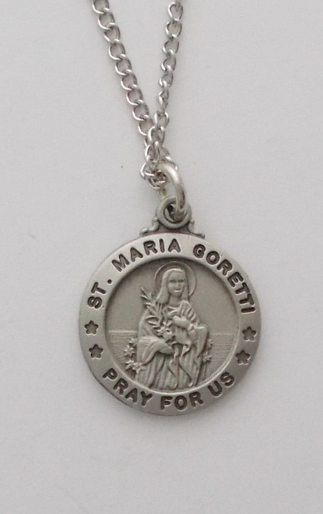 Pewter Medal with Chain & Prayercard - St. Maria Goretti