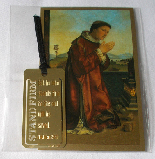 St. Stephen Cardstock Prayercard with Stand Firm Metal Bookmark